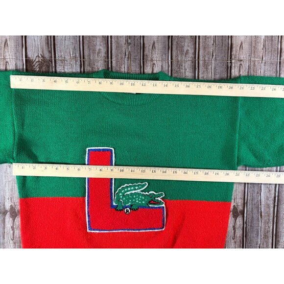 Izod Lacoste Acrylic Crocodile Big Logo sweater Sz XL c: red green Rare Vintage - Picture 4 of 6